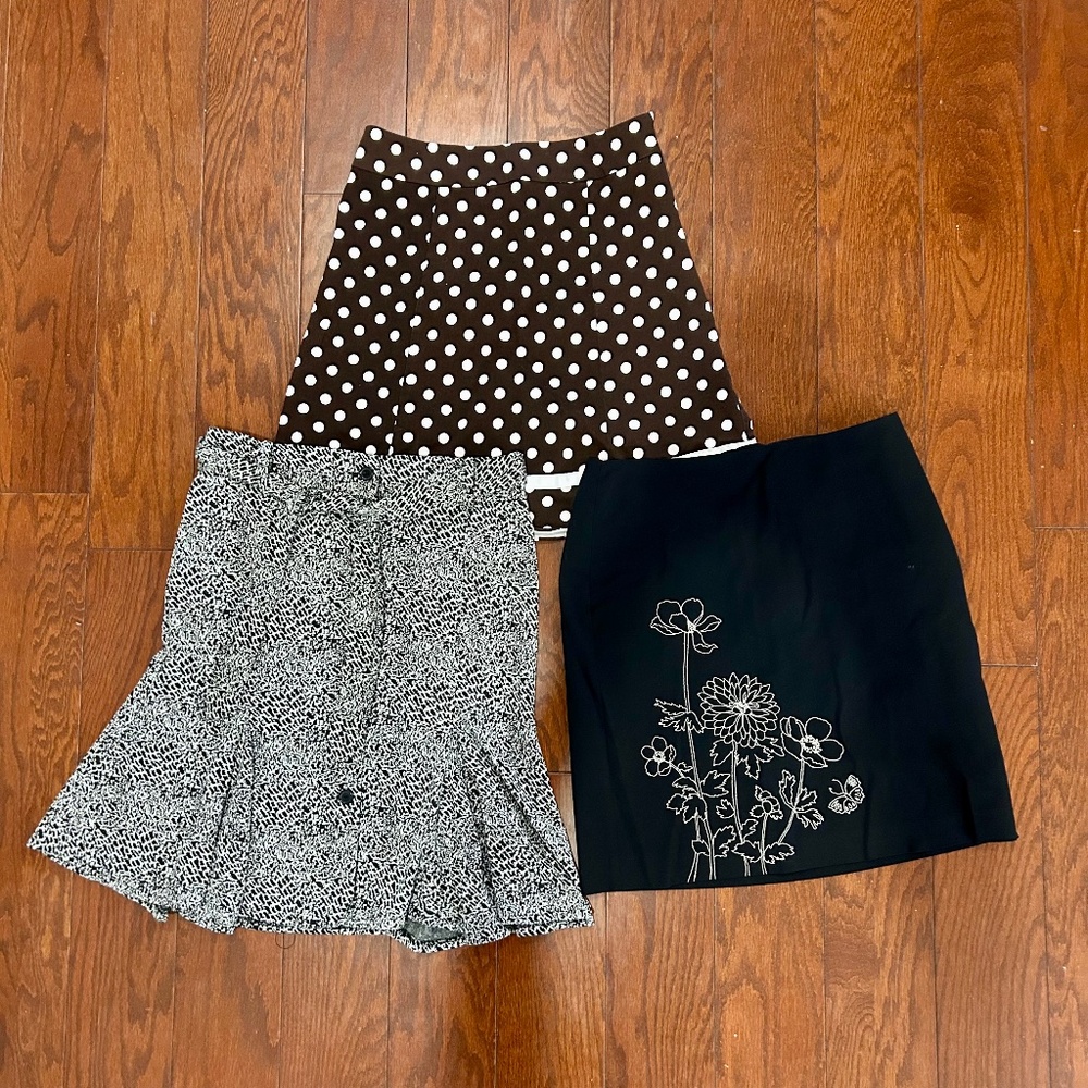 Set of 3 Skirts Casual Knee Length Ann Taylor Polka Dots Flowers Pattern sz 8